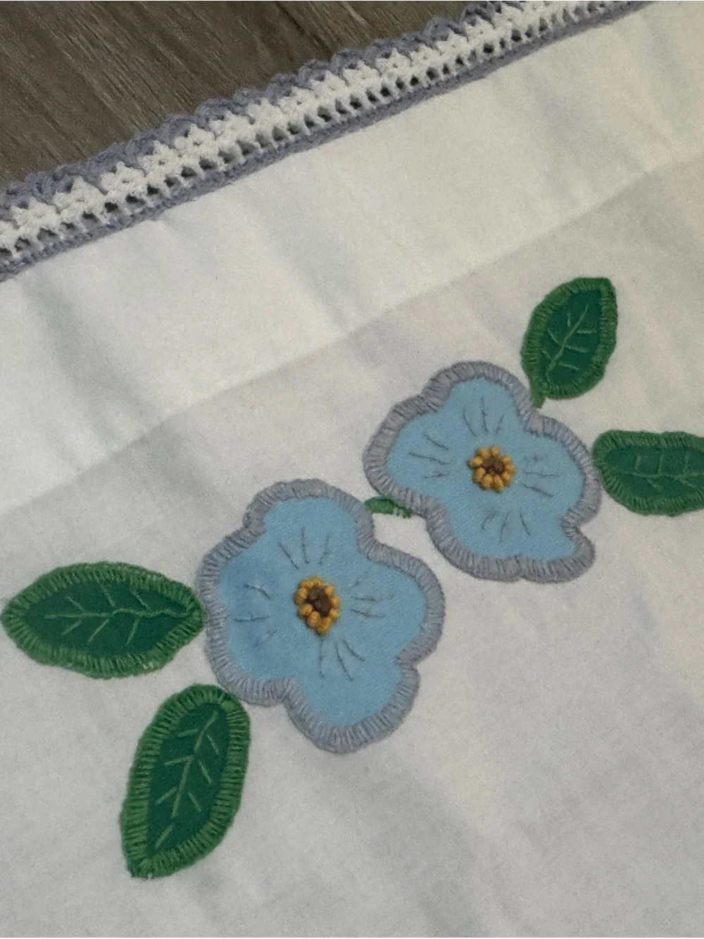 Vintage Embroidered Blue Flower Cotton Linen Pillow Cases